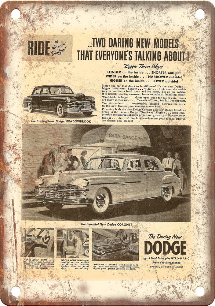 Dodge Meadowbrook Vintage Automobile Ad Reproduction Metal Sign