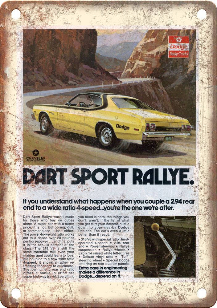 1974 Dodge Dart Vintage Automobile Ad Reproduction Metal Sign