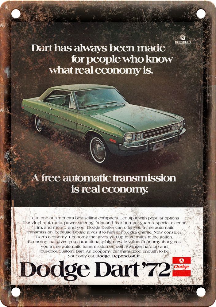 1972 Dodge Dart Vintage Automobile Ad Reproduction Metal Sign