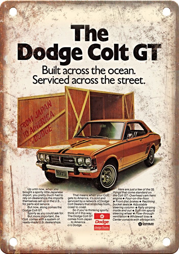 1973 Dodge Colt Vintage Automobile Ad Reproduction Metal Sign