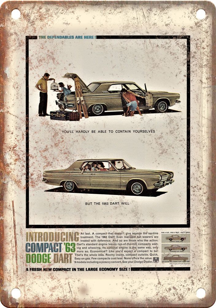 1963 Dodge Dart Vintage Automobile Ad Reproduction Metal Sign