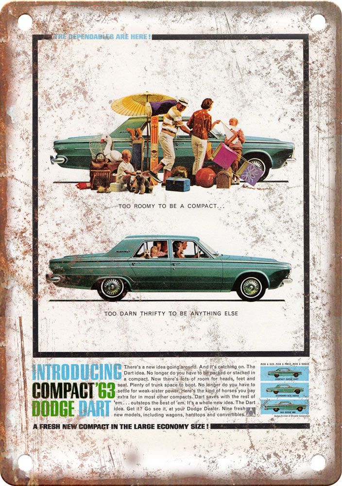 1963 Dodge Dart Vintage Automobile Ad Reproduction Metal Sign