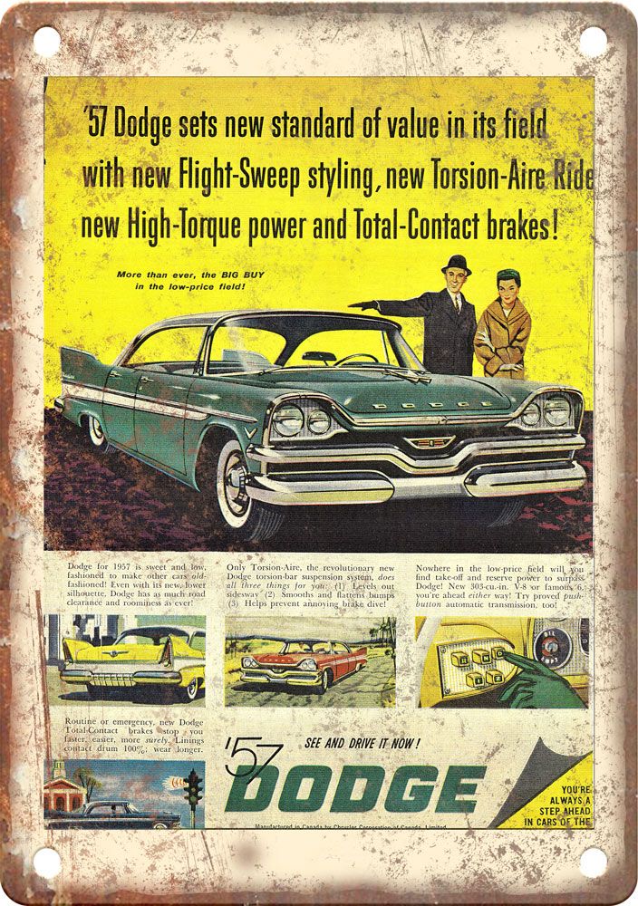 1957 Dodge Torsion-Aire Vintage Automobile Ad Reproduction Metal Sign