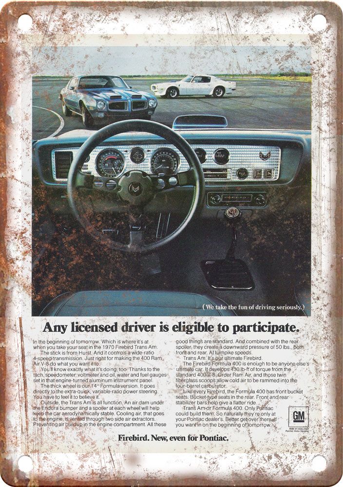 Pontiac Firebird Vintage Automobile Ad Retro Look Reproduction Metal Sign