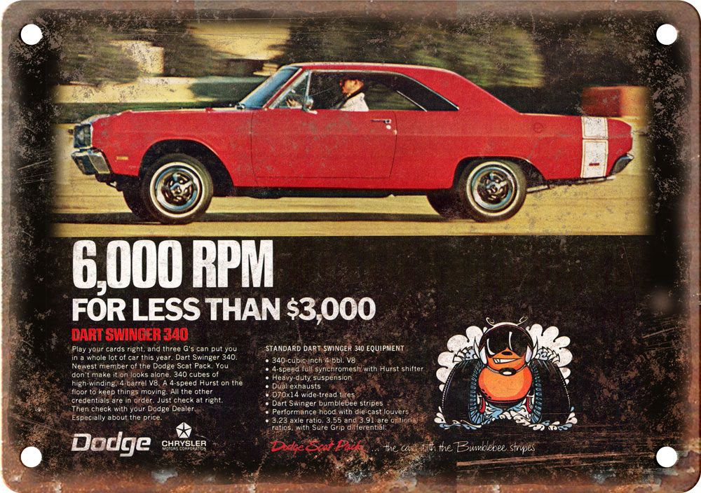 Dodge Dart Vintage Automobile Ad Reproduction Metal Sign
