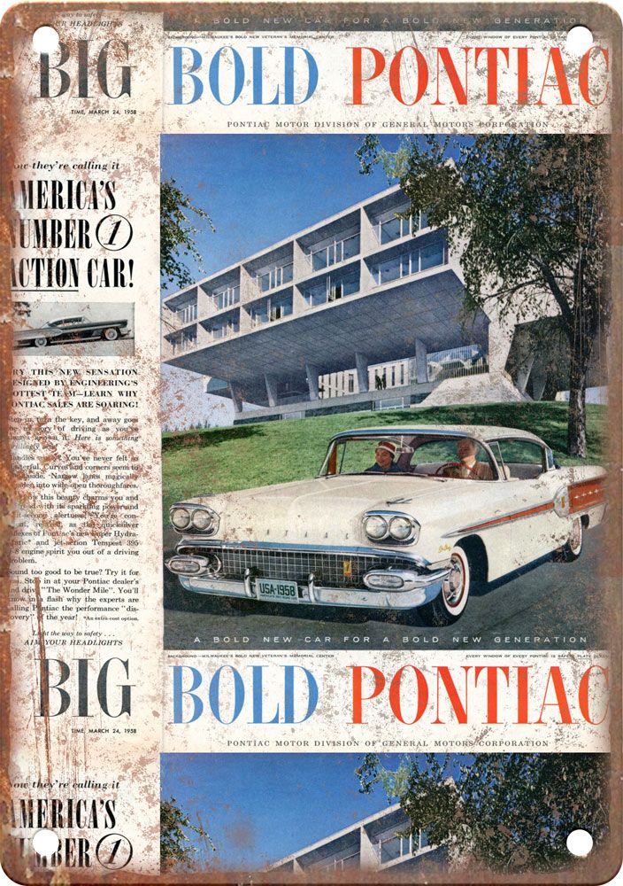 1958 Pontiac Vintage Automobile Ad Retro Look Reproduction Metal Sign