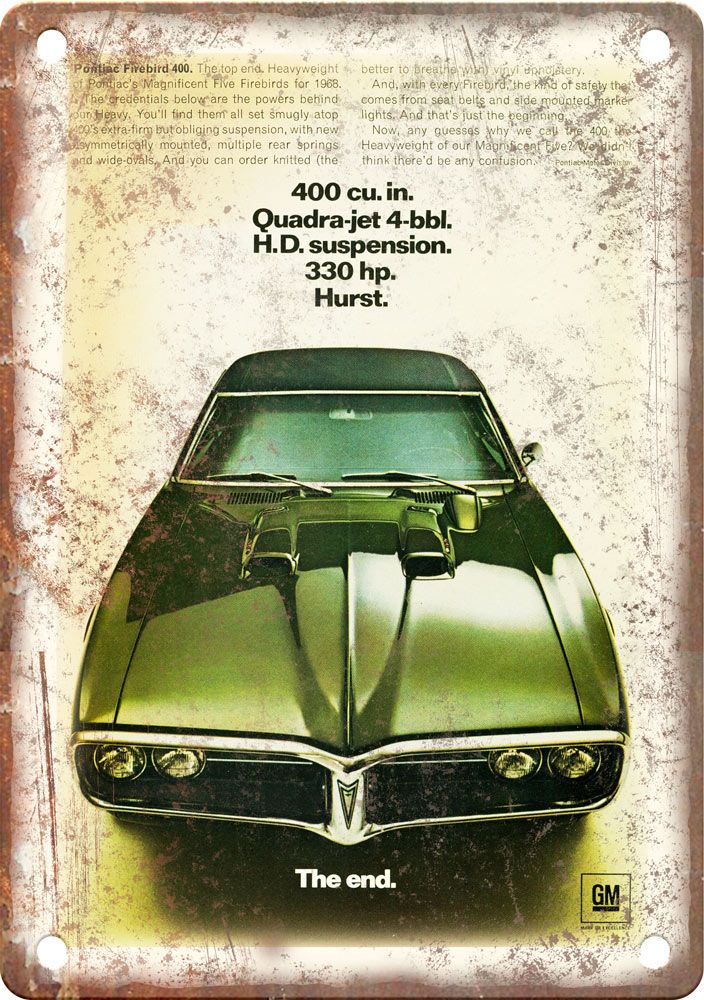 Pontiac Firebird 400 Vintage Automobile Ad Reproduction Metal Sign