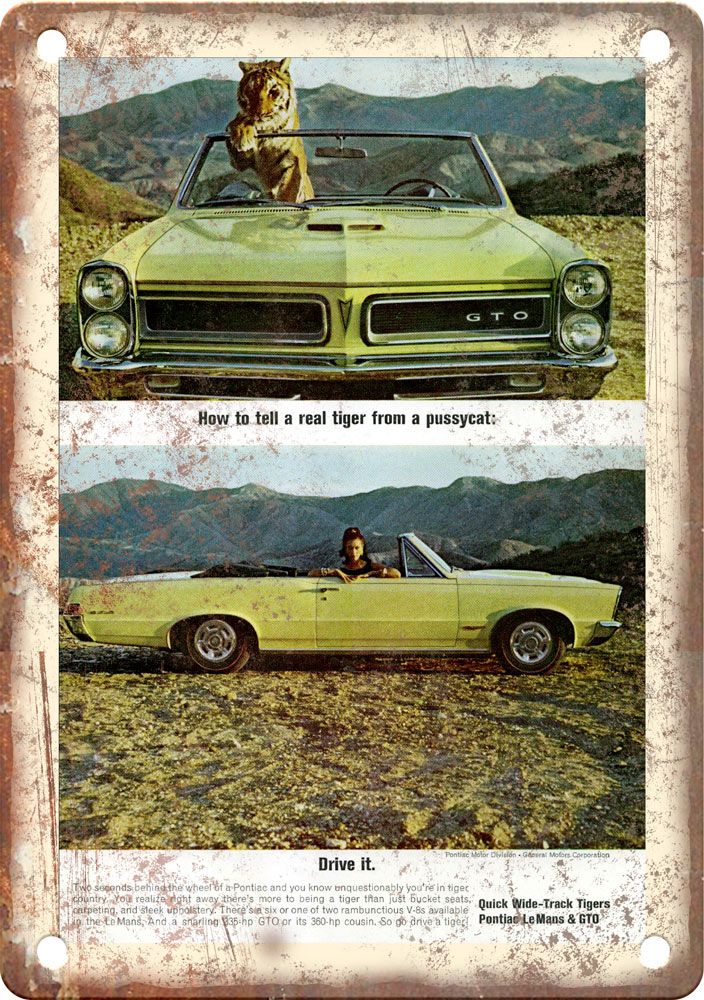 Pontiac GTO Vintage Automobile Ad Retro Look Reproduction Metal Sign