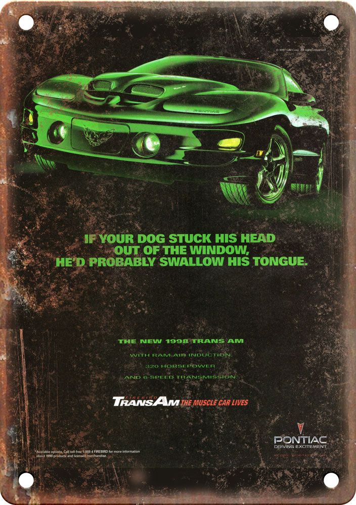 1998 Pontiac Trans Am Vintage Automobile Ad Reproduction Metal Sign