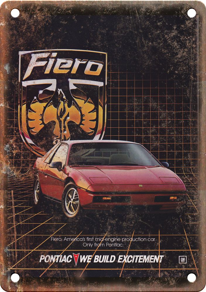 Pontiac Fiero Vintage Automobile Ad Reproduction Metal Sign
