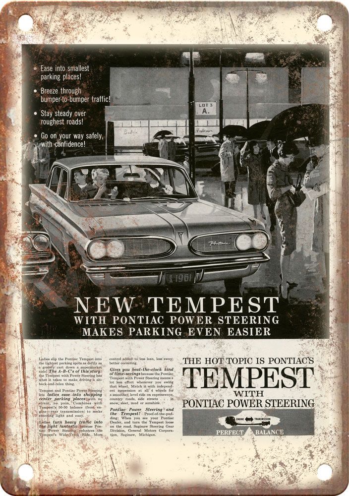 Pontiac Tempest Vintage Automobile Ad Reproduction Metal Sign