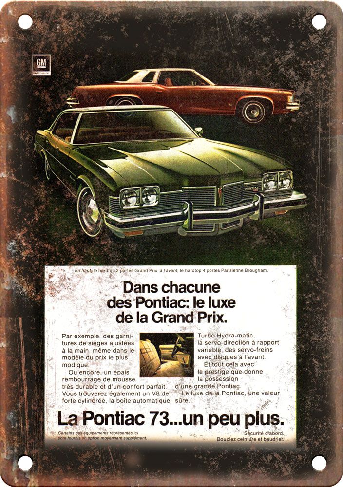 1973 Pontiac Vintage Automobile Ad Reproduction Metal Sign