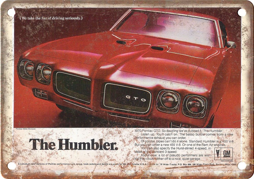 Pontiac GTO Vintage Automobile Ad Reproduction Metal Sign