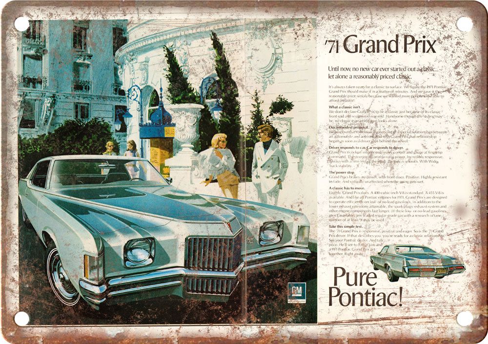 1971 Pontiac Grand Prix Vintage Automobile Ad Reproduction Metal Sign