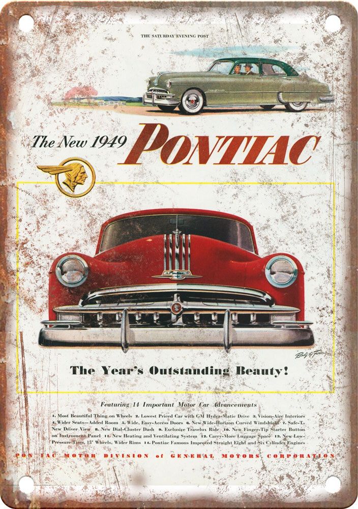 1949 Pontiac Vintage Automobile Ad Reproduction Metal Sign