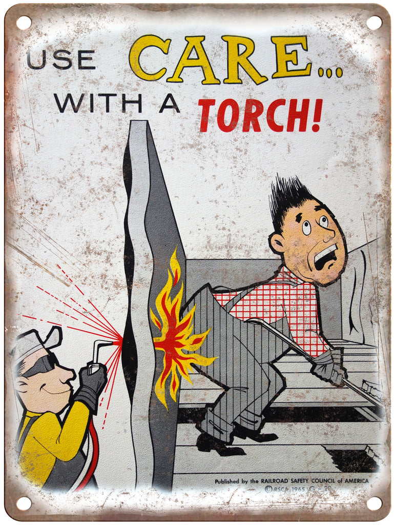 1965 Railroad Safety Council Torch Care Poster 9" x 12" Reproduction Metal Print