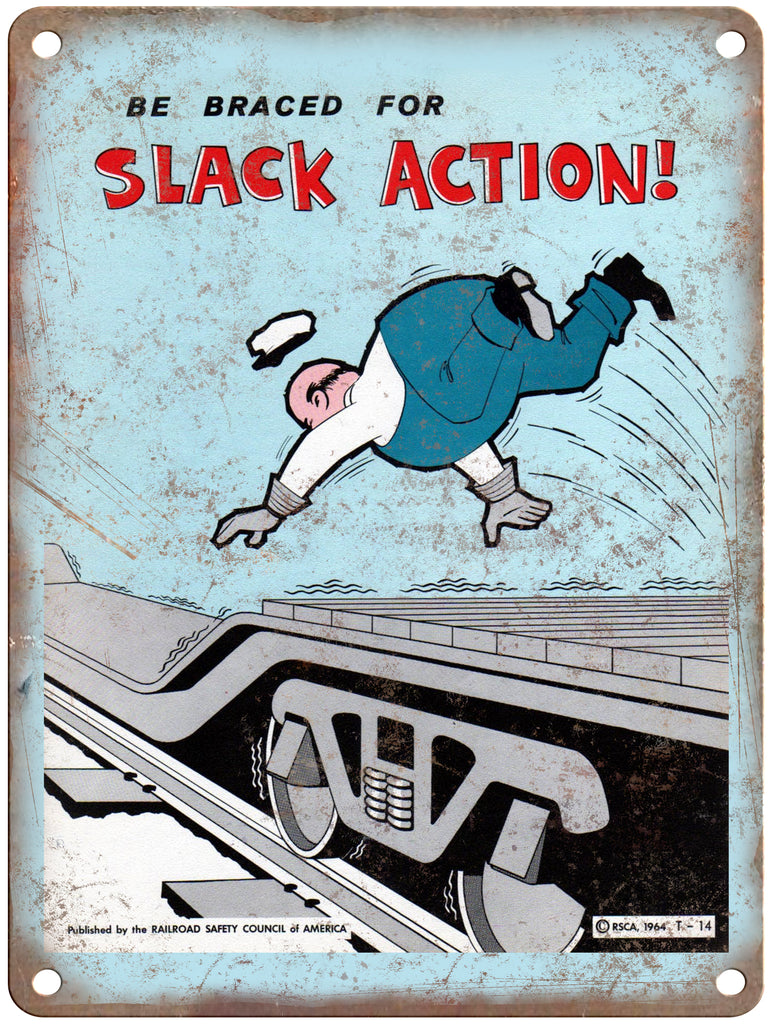1965 Railroad Safety Council Slack Action Railroad Poster 9" x 12" Reproduction Metal Print