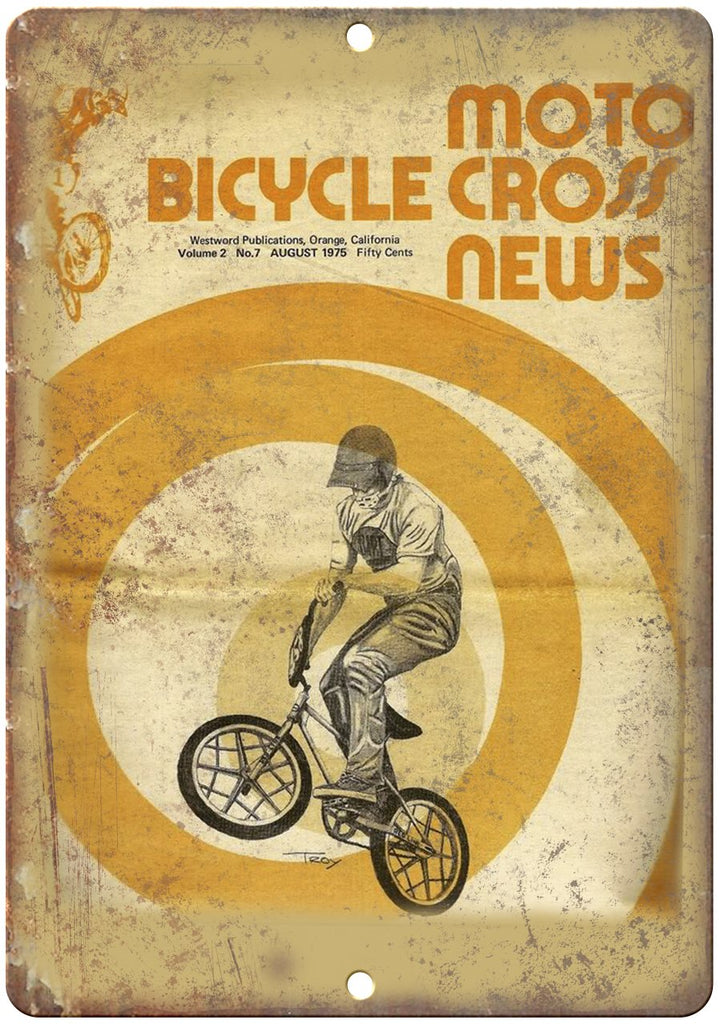 1975 Moto Bicycle Cross News BMX Metal Sign