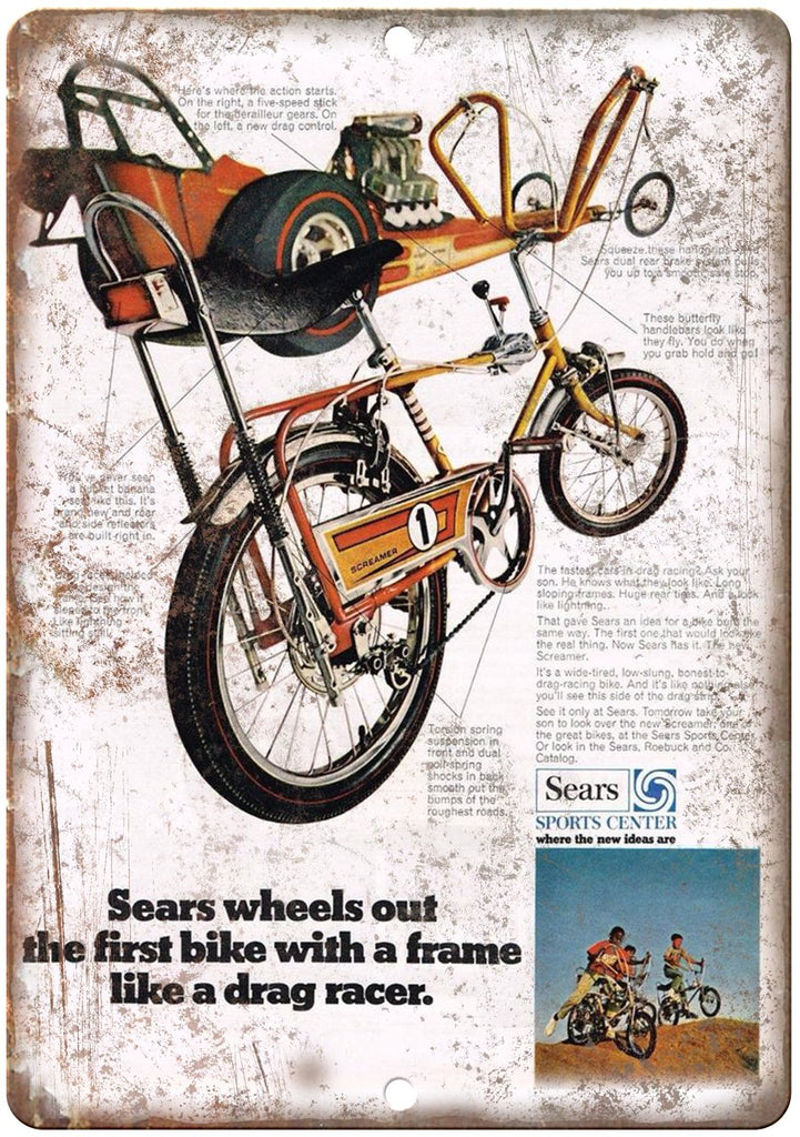 Sears Sports Center Screamer Bike Racer Metal Sign