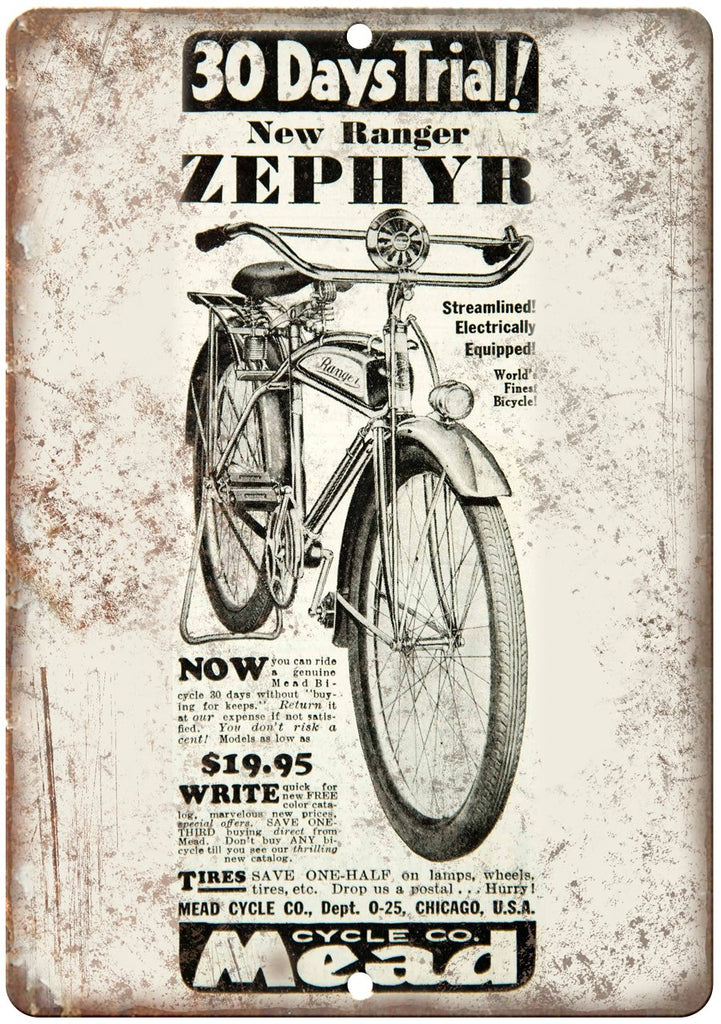 Zephyr Mead Cycle Company Ragner Ad Metal Sign