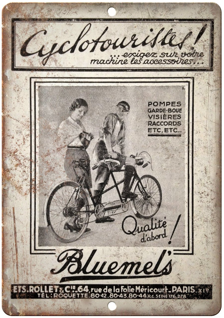 Bluemels Cyclotouriste Vintage Ad Metal Sign