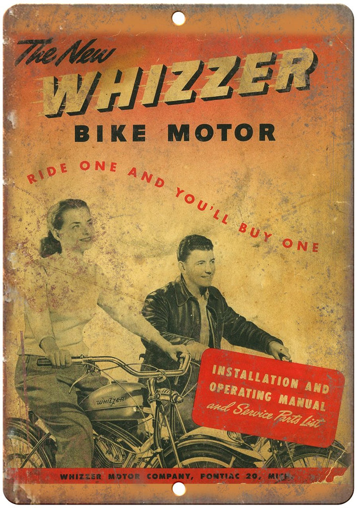 Whizzer Bicycle Motor Manual Cover Art Metal Sign