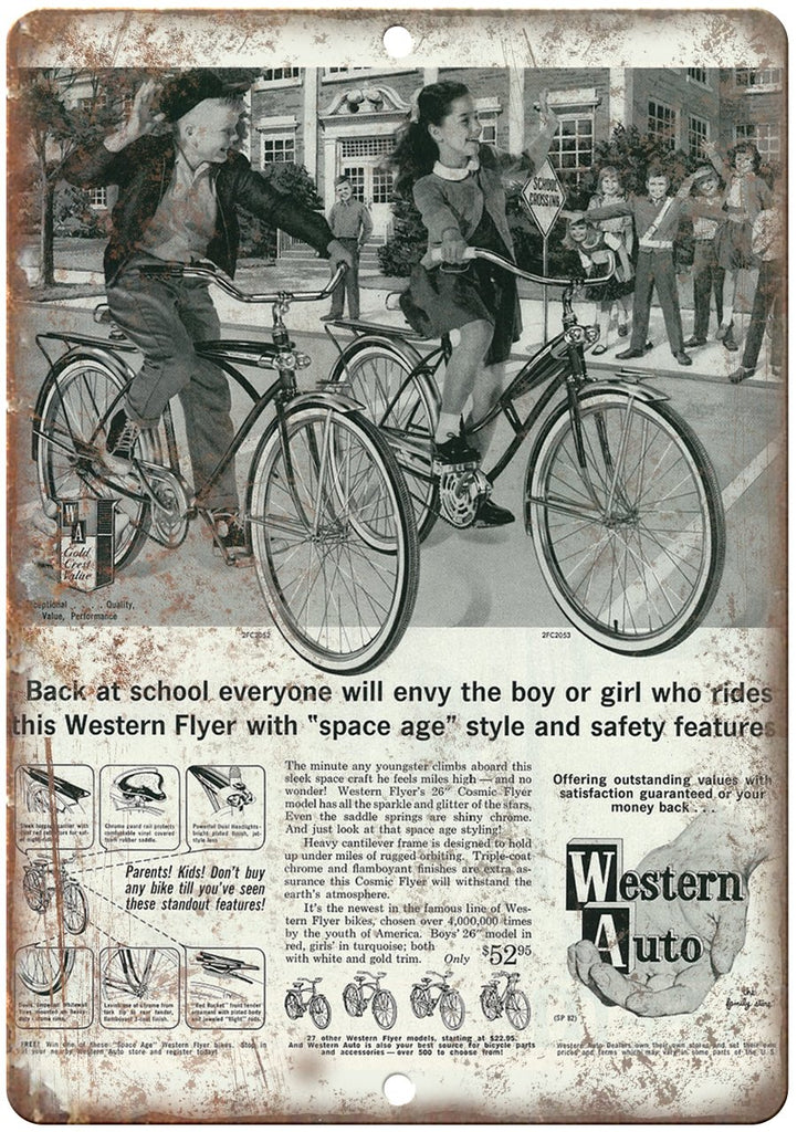Western Auto Bicycle Western Flyer Ad Metal Sign