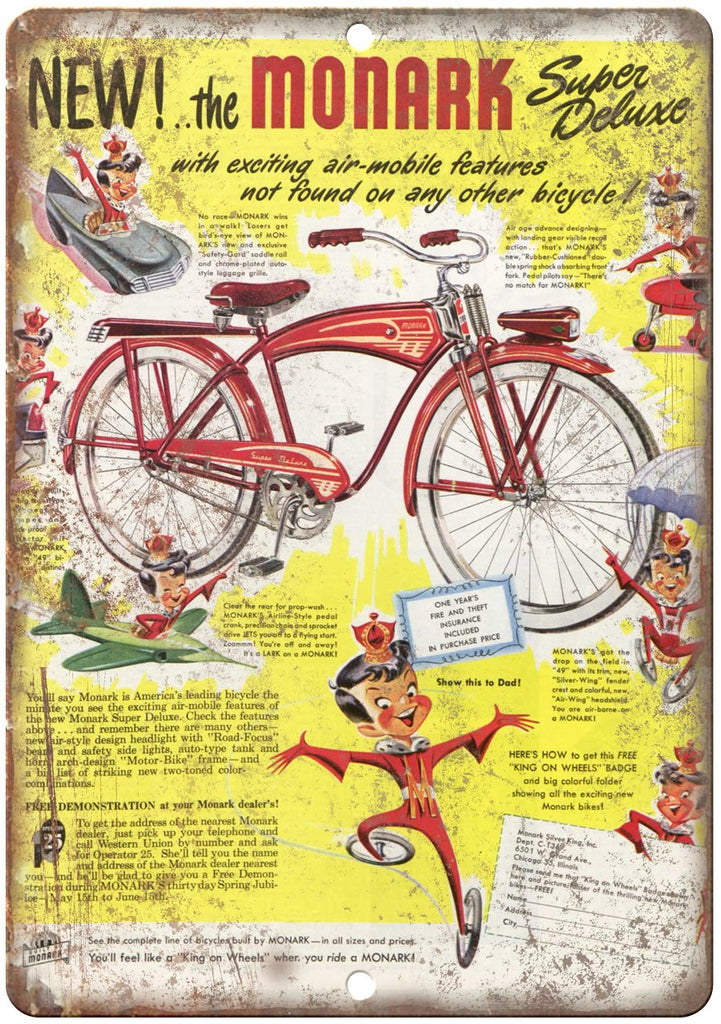 Monark Super Deluxe Bicycle Ad  Metal Sign