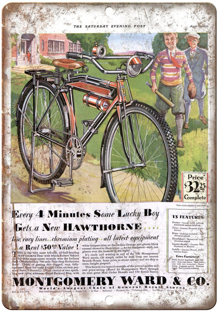 Montgomery Ward Vintage Bicycle Ad Metal Sign