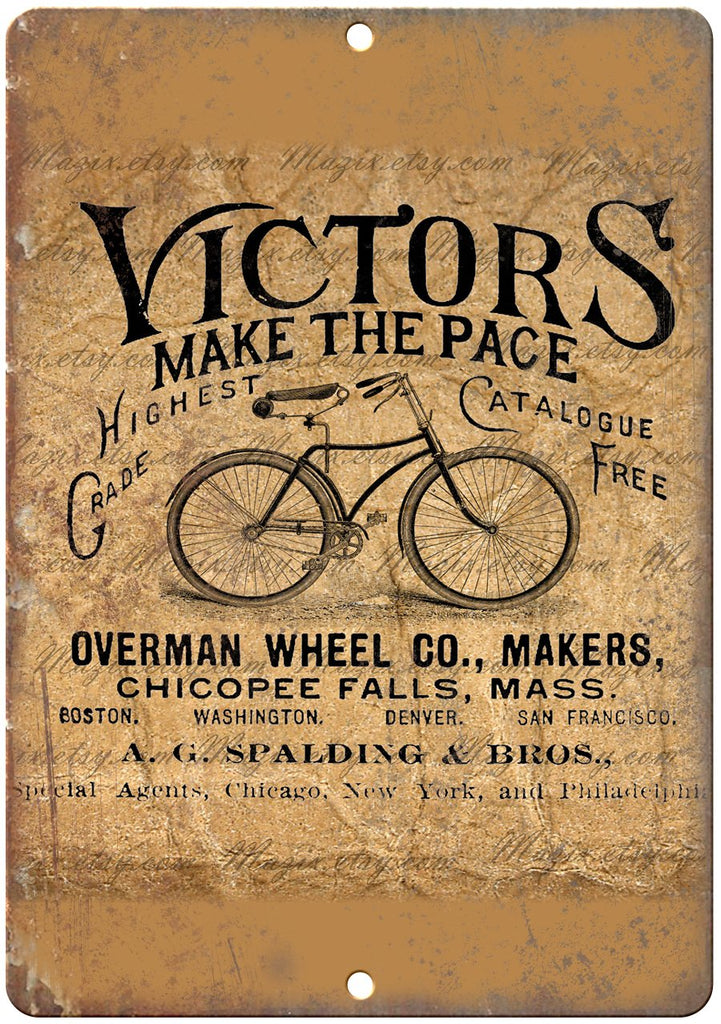 Victors Overman Wheel Co. Bicycle Ad Metal Sign