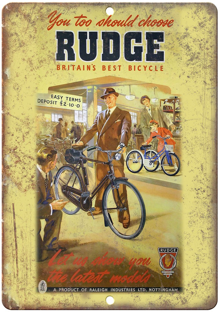 Rudge Bicycle Raleigh Vintage Ad Metal Sign