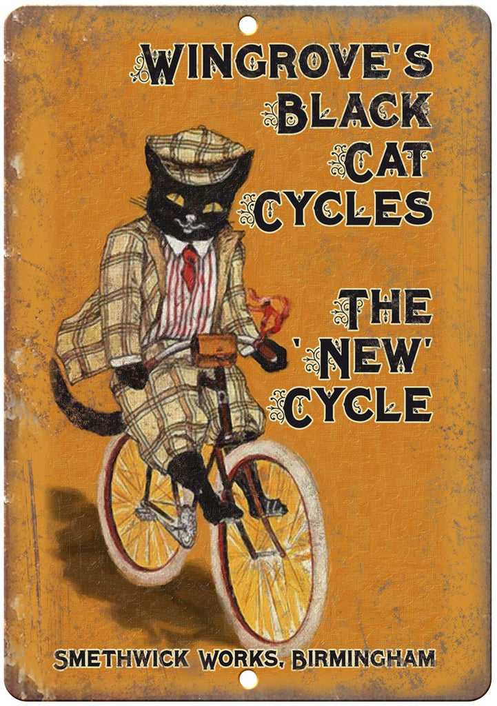 Wingrove Black Cat Cycles Bicycle Ad Metal Sign