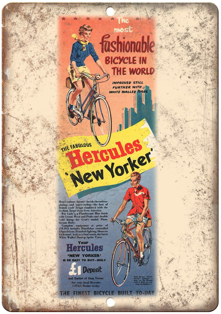 Hercules New Yorker Bicycle Vintage Ad Metal Sign