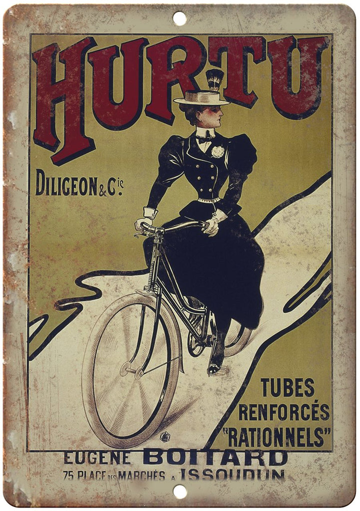 Hurtu Diligeon Bicycle Tubes Ad Metal Sign