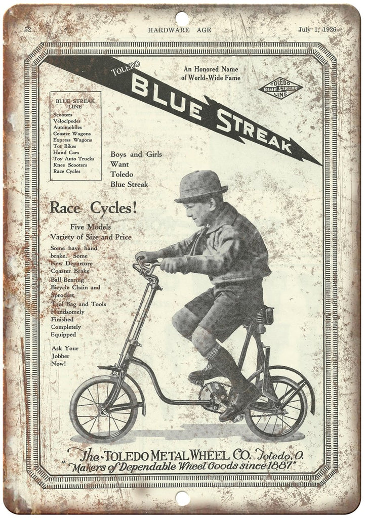 Toledo Blue Streak Metal Wheel Co Ad Metal Sign