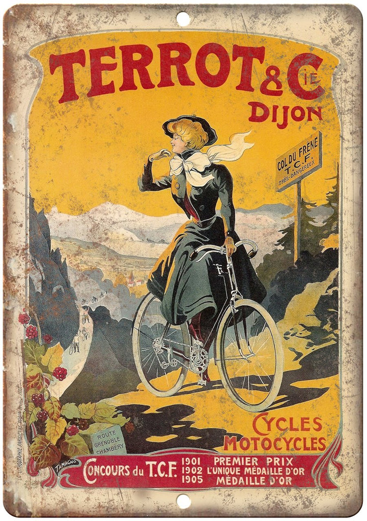 Terrot &Dijon Motocycles Bicycle Ad Metal Sign