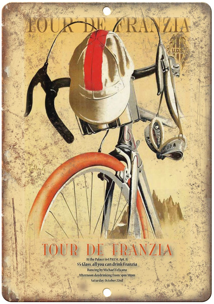 Tour De Franzia Vintage Bicycle Ad Metal Sign