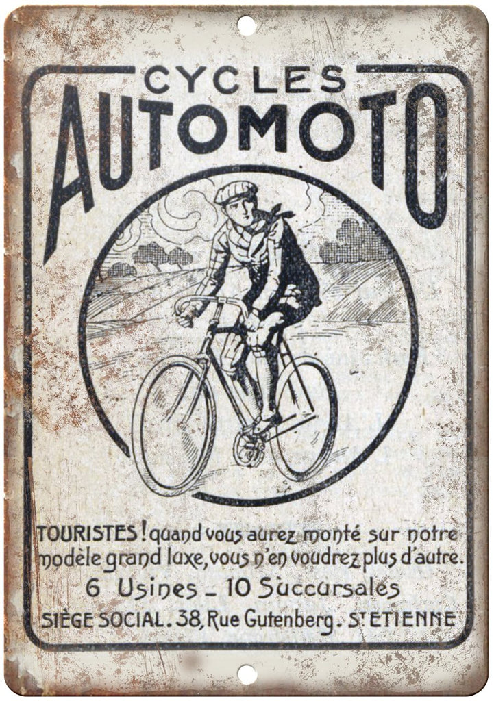 Cycles Automoto Vintage Bicycle Ad Metal Sign