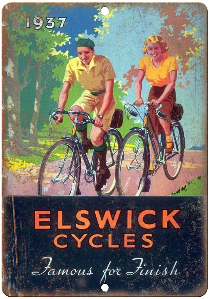 1937 Elswick Cycles Bicycle Ad Metal Sign