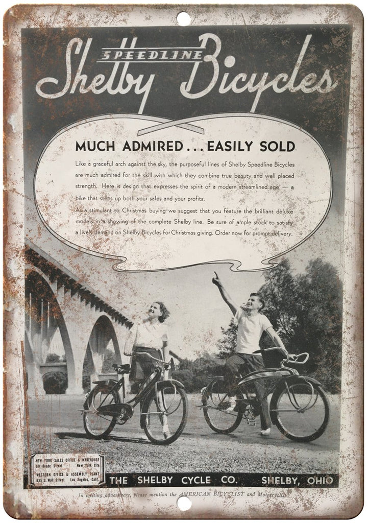 Speedline Shelby Bicycle Co. Vintage Ad Metal Sign