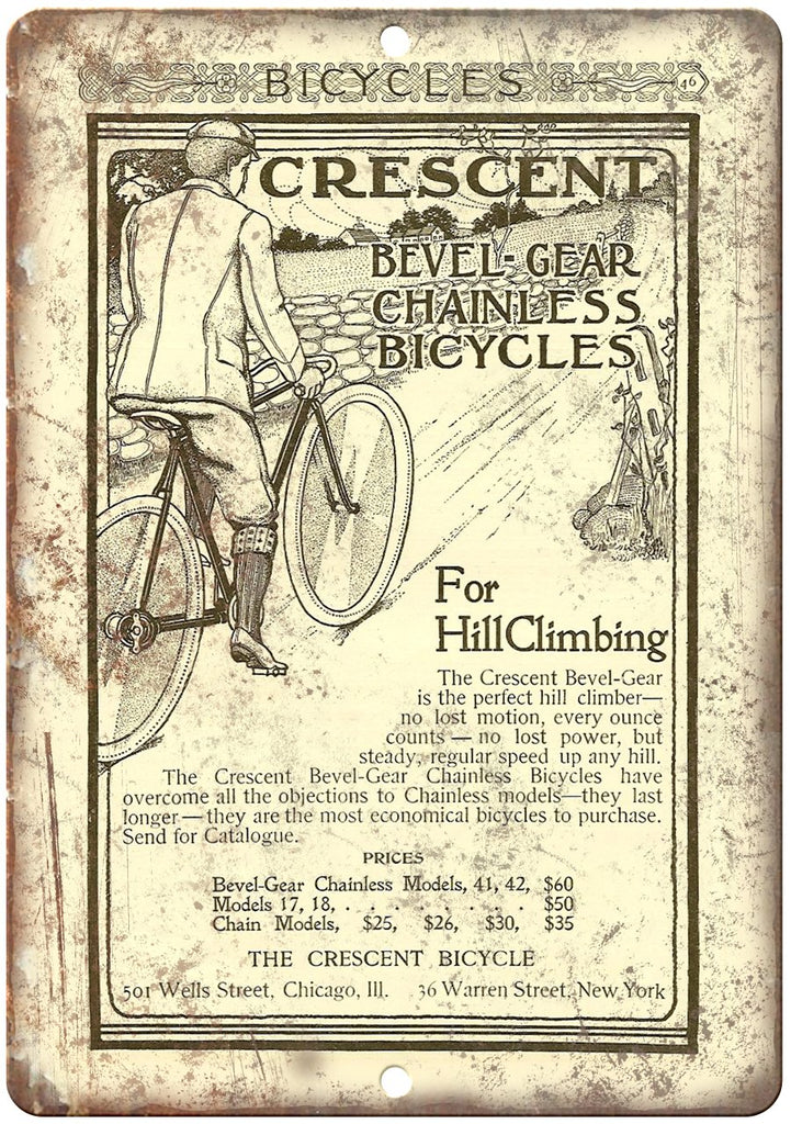 Crescent Chinless Bicycles Ad Metal Sign
