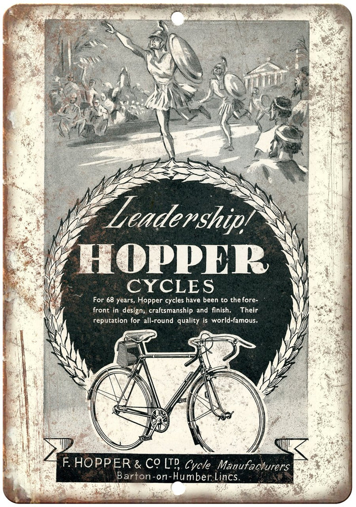 Leadership Hopper Cycles Bicycle Ad Metal Sign