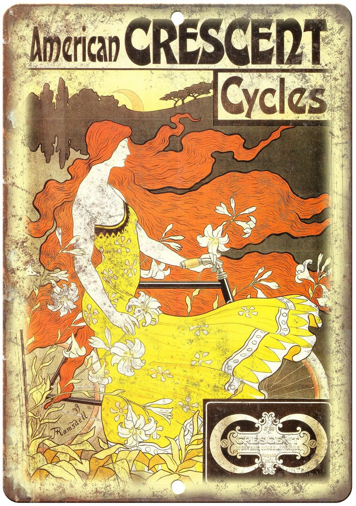 American Crescent Cycles Vintage Ad Metal Sign