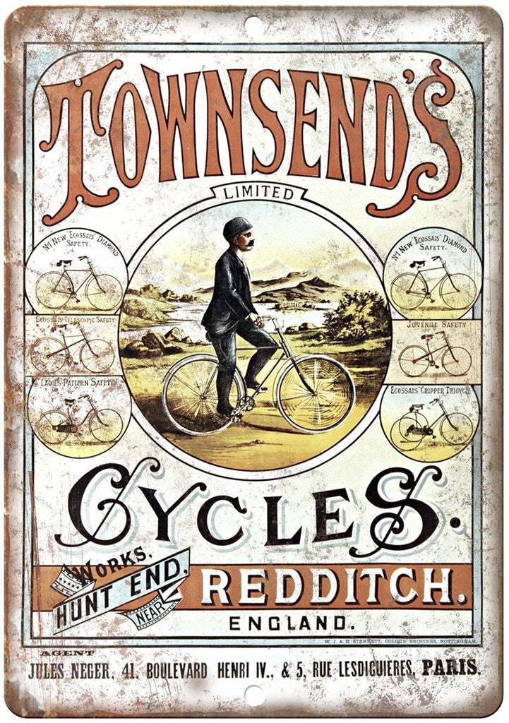 Townsend's Cycles Redditch England Metal Sign