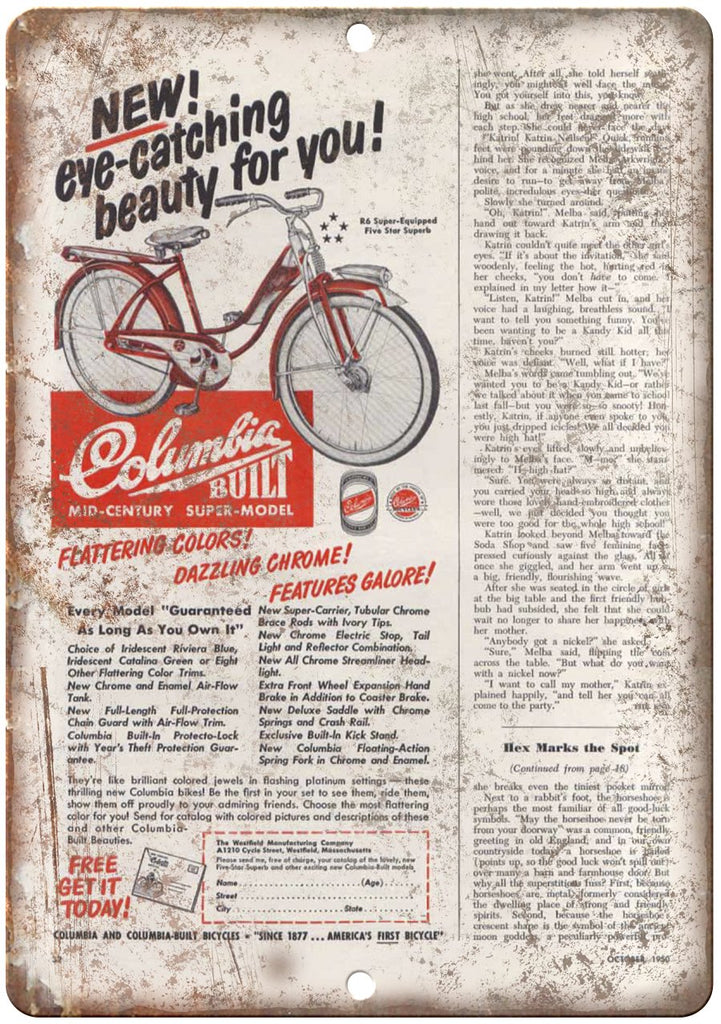 Columbia Built Bicycle Ad Metal Sign
