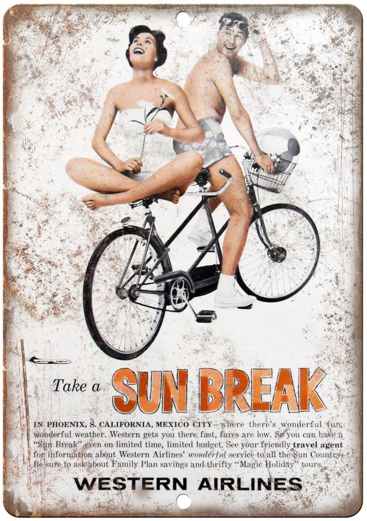 Western Airlines Sun Break Bicycle Ad Metal Sign