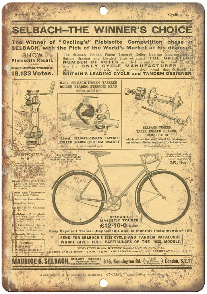 Selbach Bicycle Vintage Ad Metal Sign
