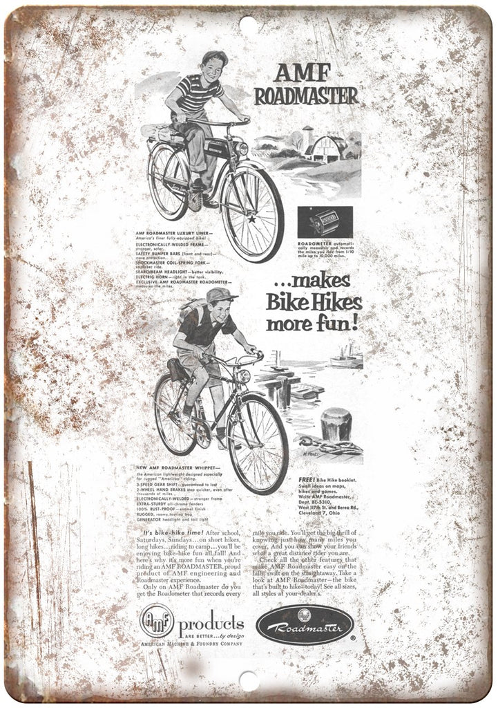 AMF Roadmaster Bicycle Vintage Ad Metal Sign