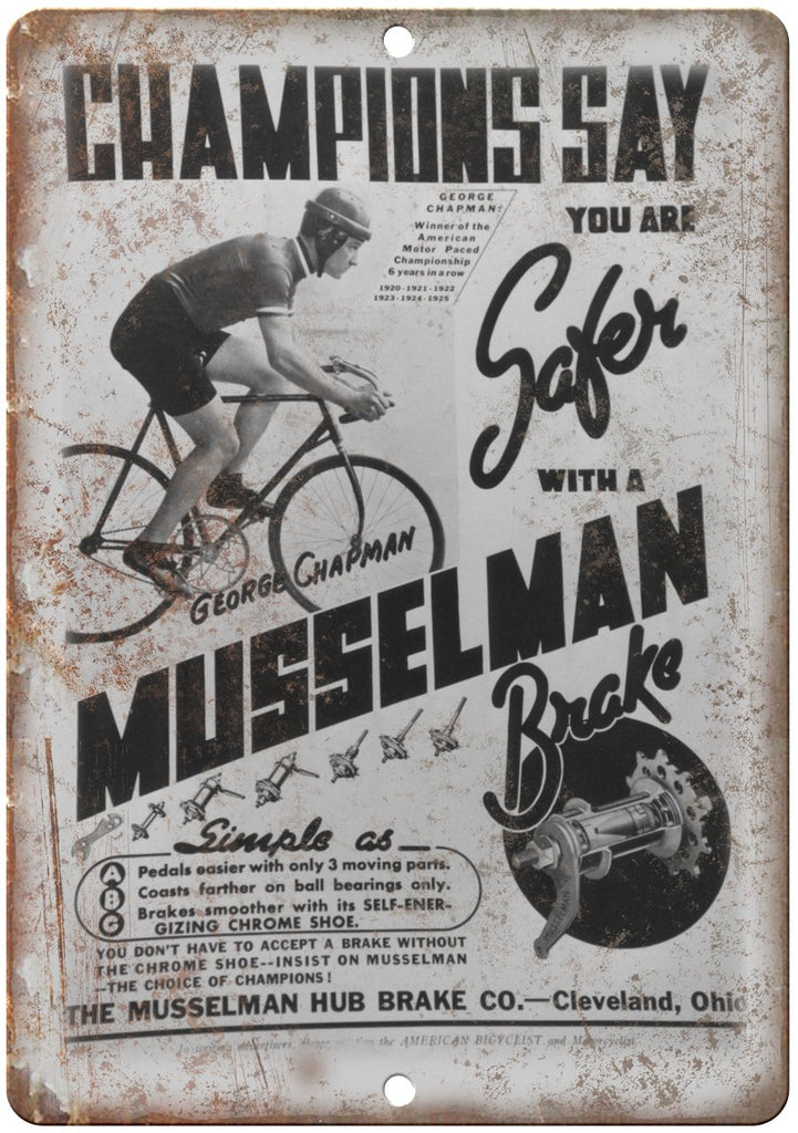 Musselman Brake Vintage 10 Speed Bike Metal Sign