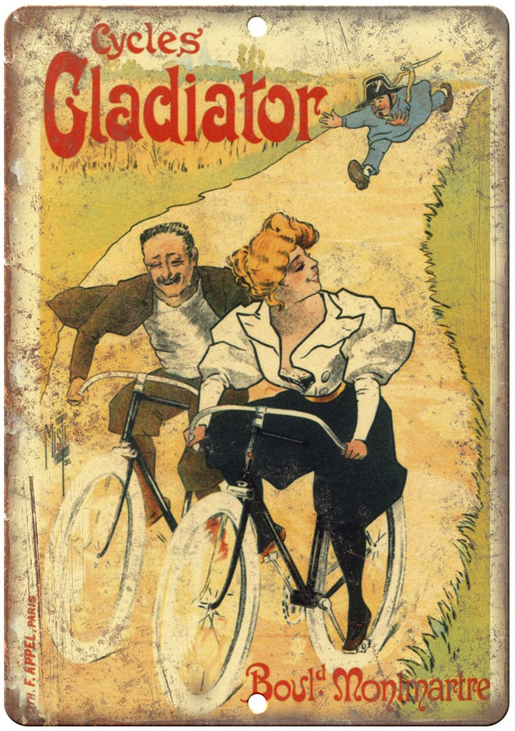 Cycles Gladiator Vintage Ad Paris France Metal Sign